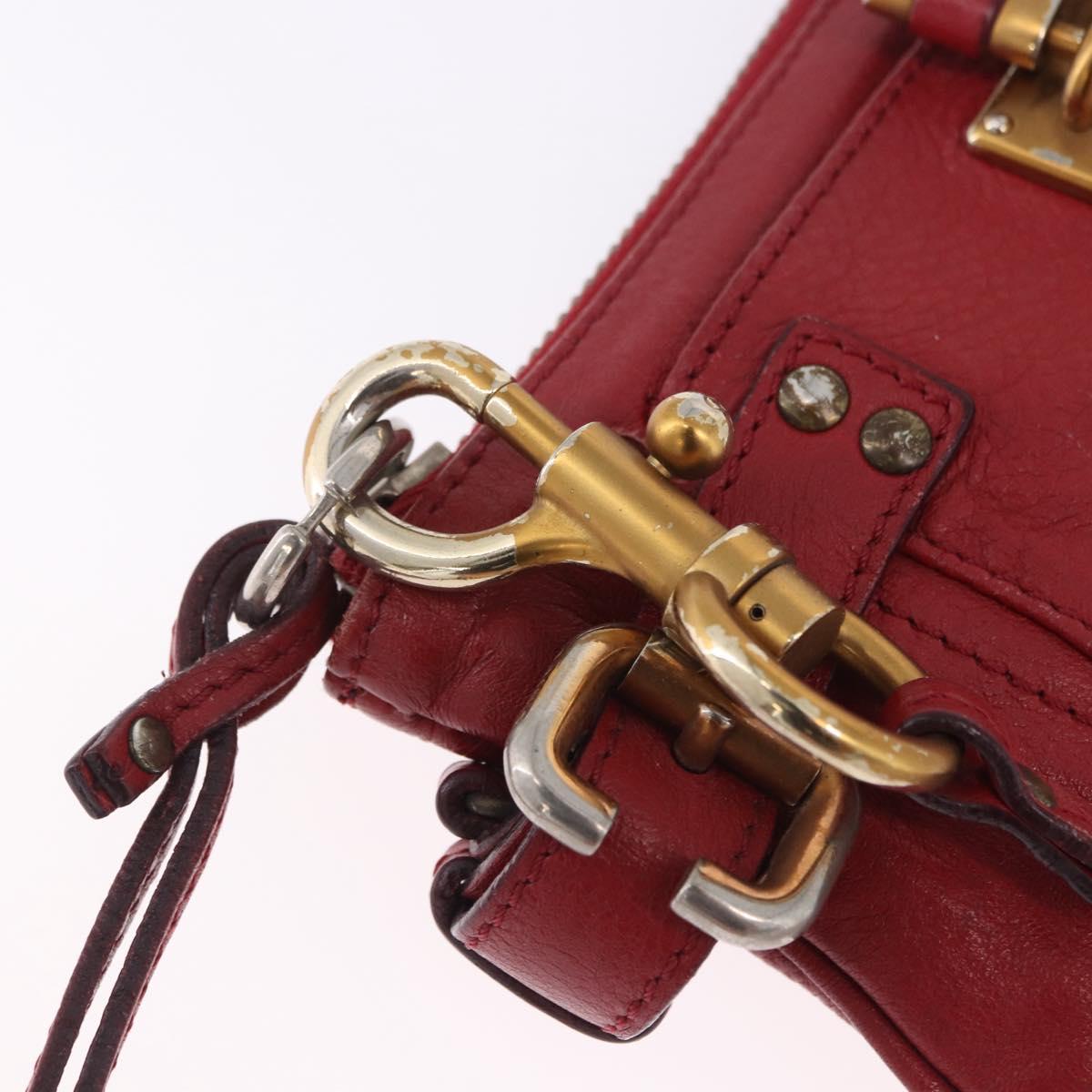 Chloe Accessory Pouch Leather Red Gold Silver Auth mr2868A