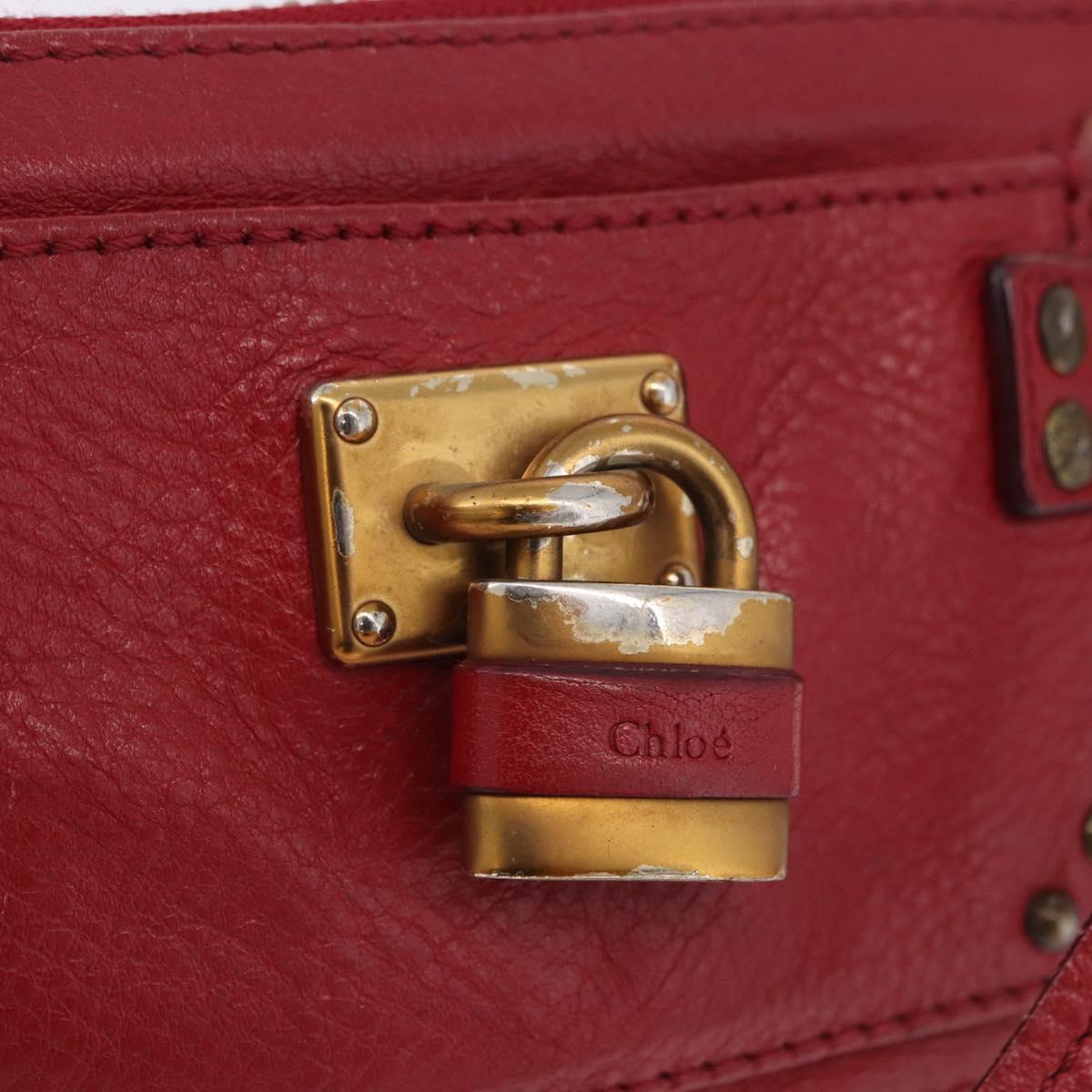 Chloe Accessory Pouch Leather Red Gold Silver Auth mr2868A