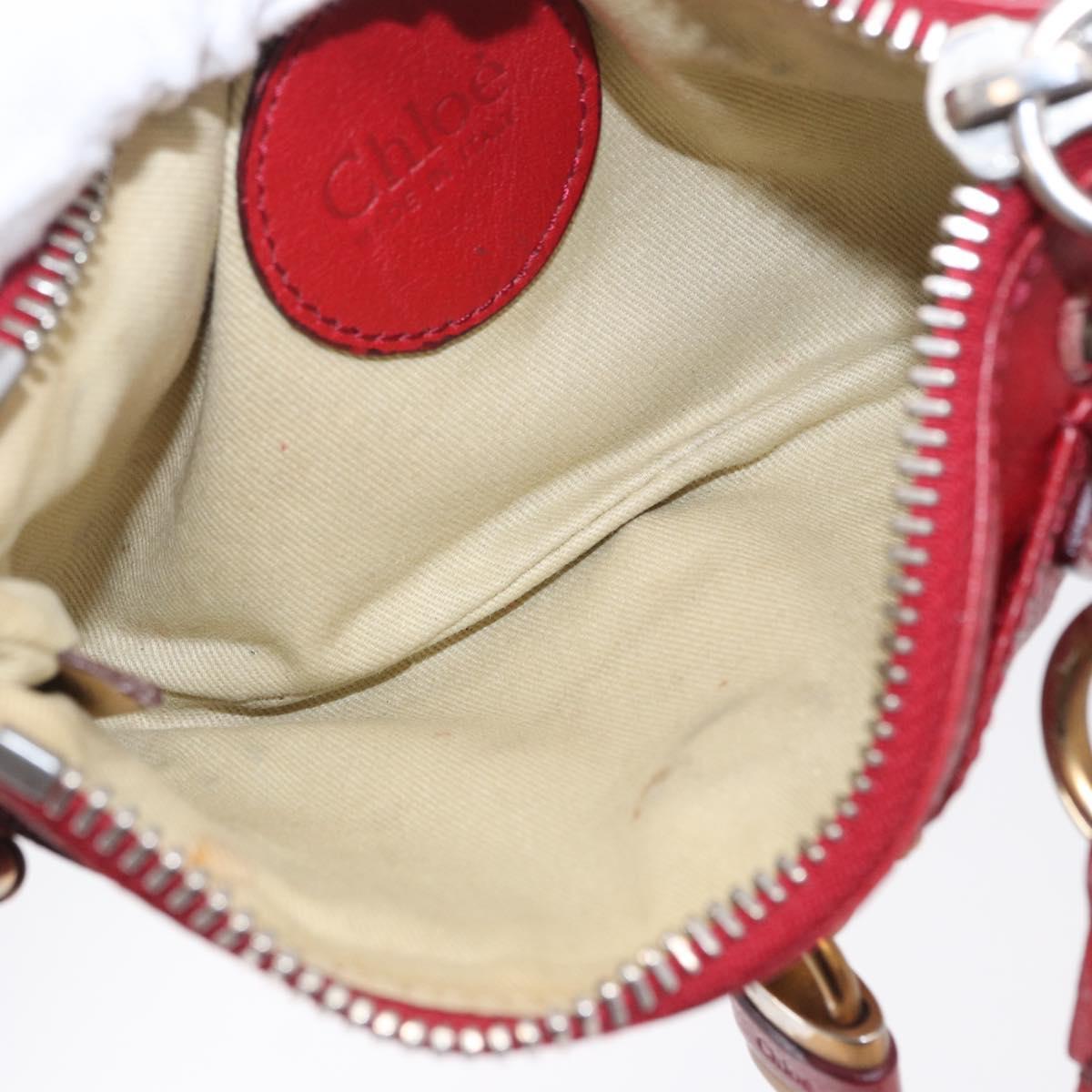 Chloe Accessory Pouch Leather Red Gold Silver Auth mr2868A