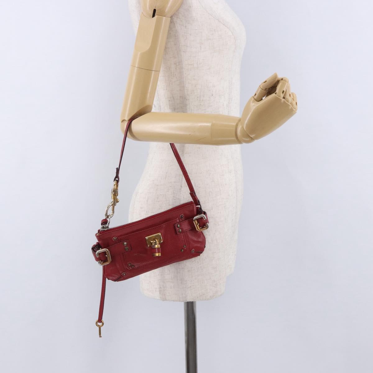 Chloe Accessory Pouch Leather Red Gold Silver Auth mr2868A
