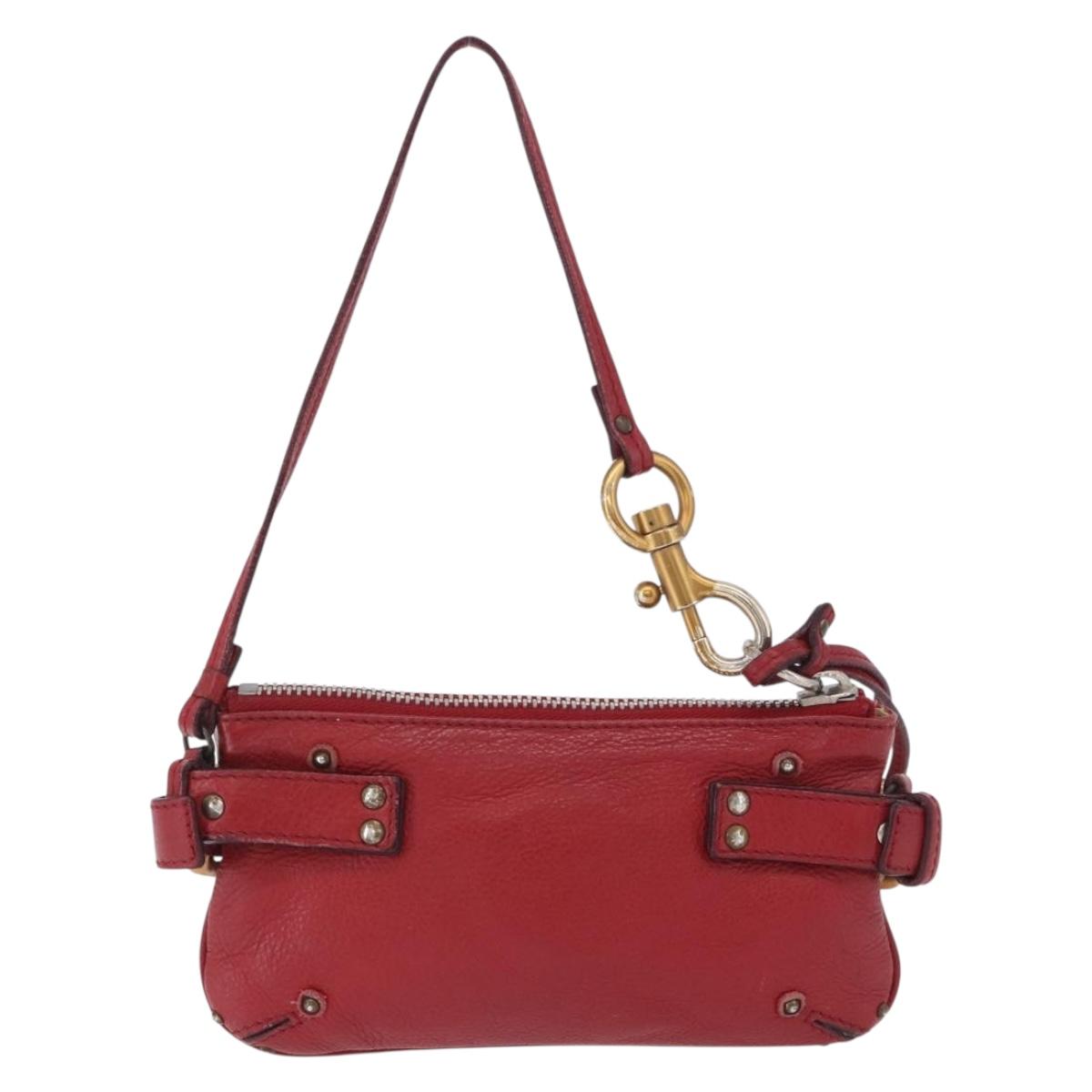 Chloe Accessory Pouch Leather Red Gold Silver Auth mr2868A