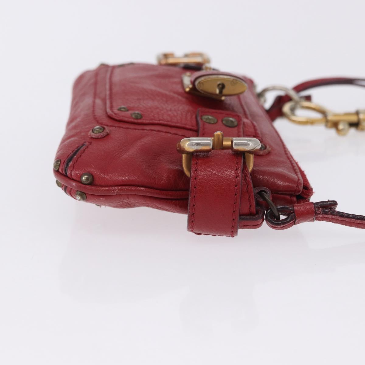 Chloe Accessory Pouch Leather Red Gold Silver Auth mr2868A