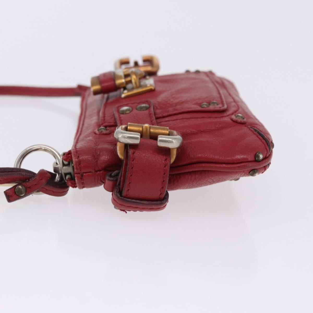 Chloe Accessory Pouch Leather Red Gold Silver Auth mr2868A