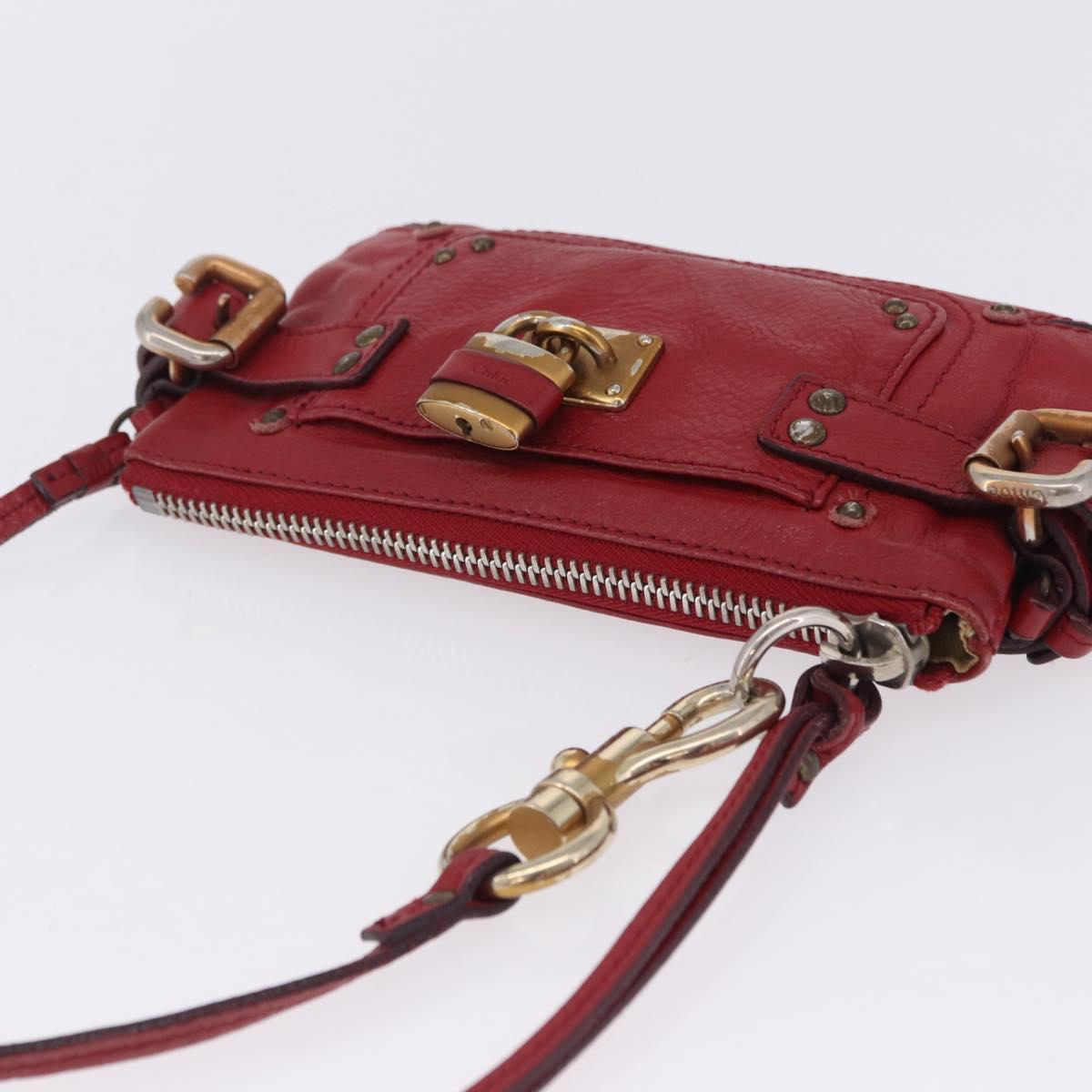 Chloe Accessory Pouch Leather Red Gold Silver Auth mr2868A