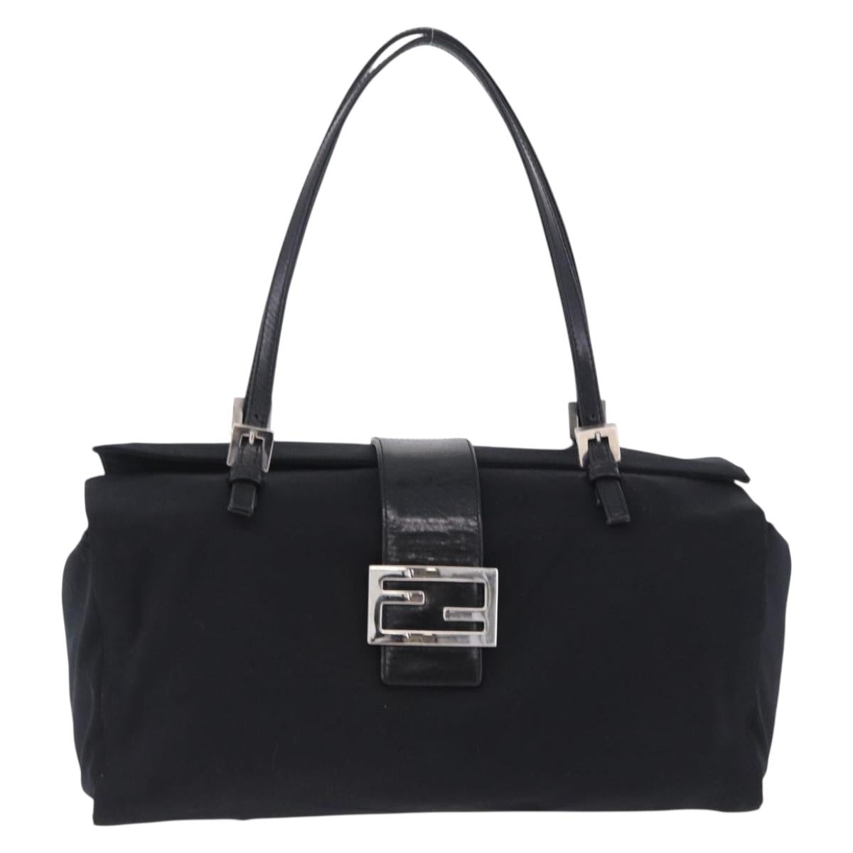 FENDI Zucchino Canvas Mamma Baguette Hand Bag Black Silver Auth mr2871A