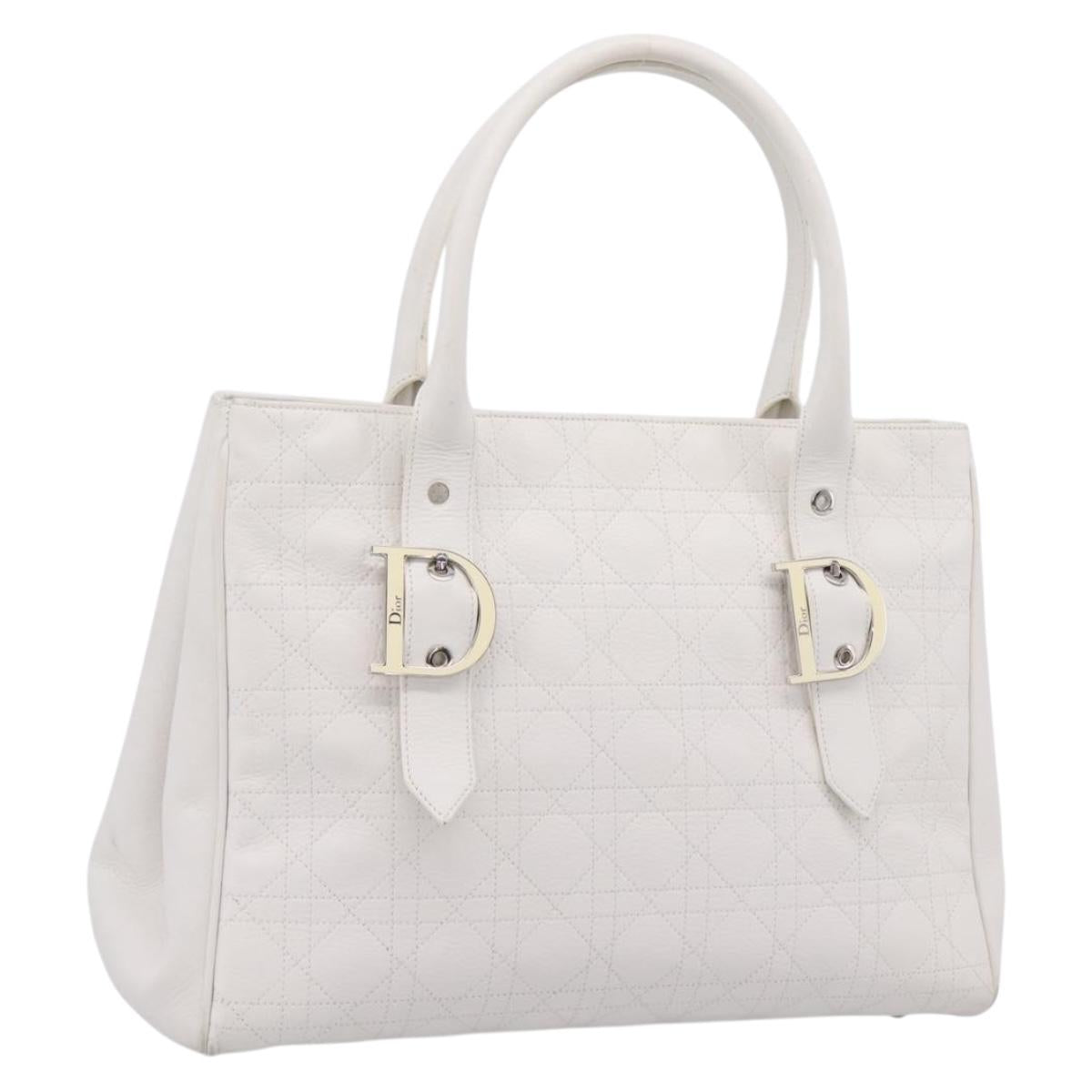 Christian Dior Canage Hand Bag Leather White Silver Auth mr2872V