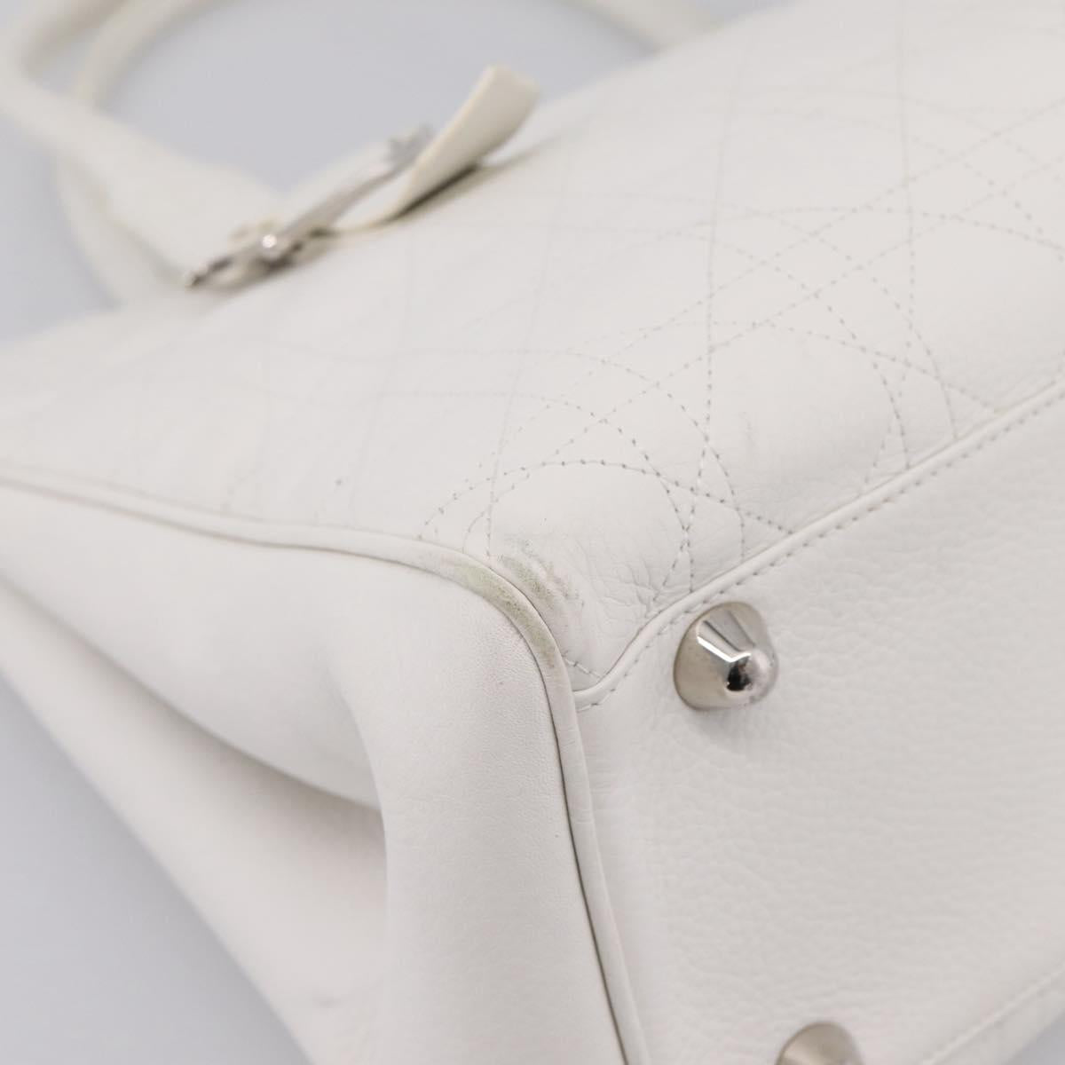 Christian Dior Canage Hand Bag Leather White Silver Auth mr2872V