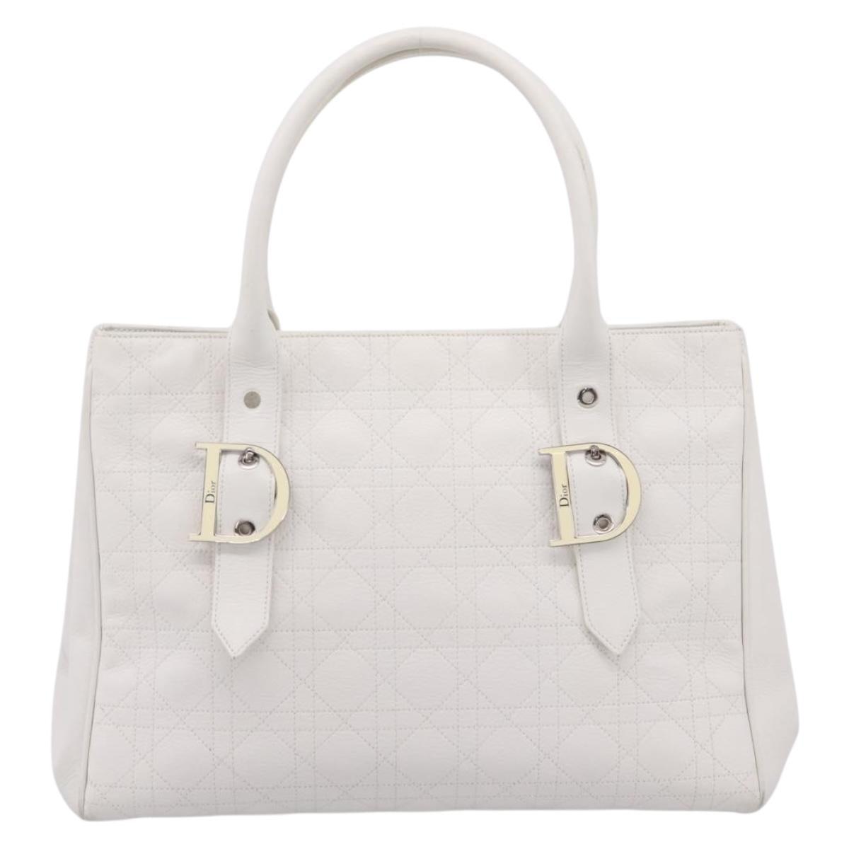 Christian Dior Canage Hand Bag Leather White Silver Auth mr2872V