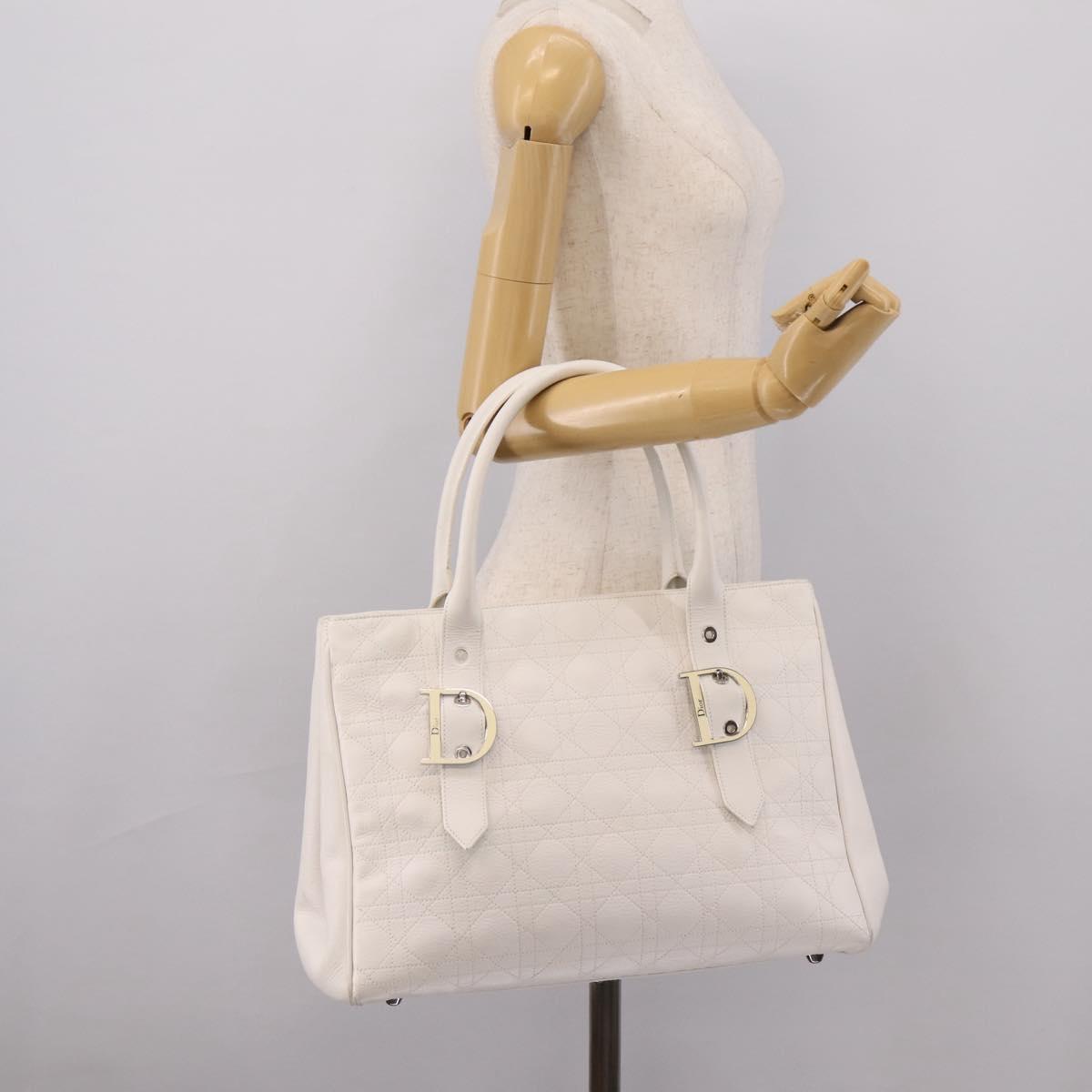 Christian Dior Canage Hand Bag Leather White Silver Auth mr2872V