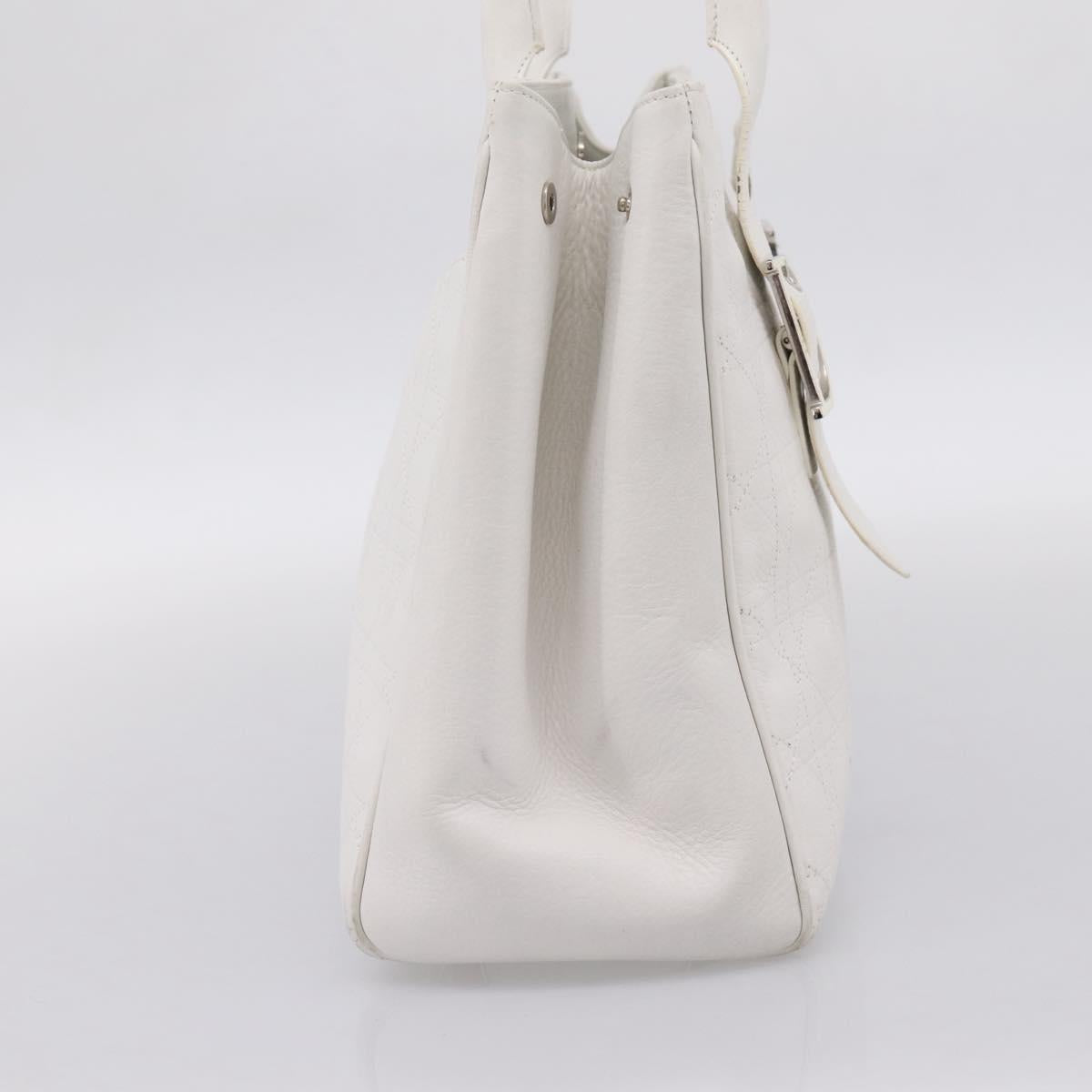 Christian Dior Canage Hand Bag Leather White Silver Auth mr2872V