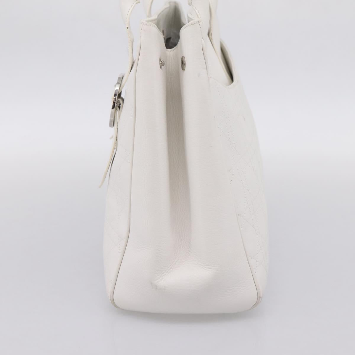 Christian Dior Canage Hand Bag Leather White Silver Auth mr2872V