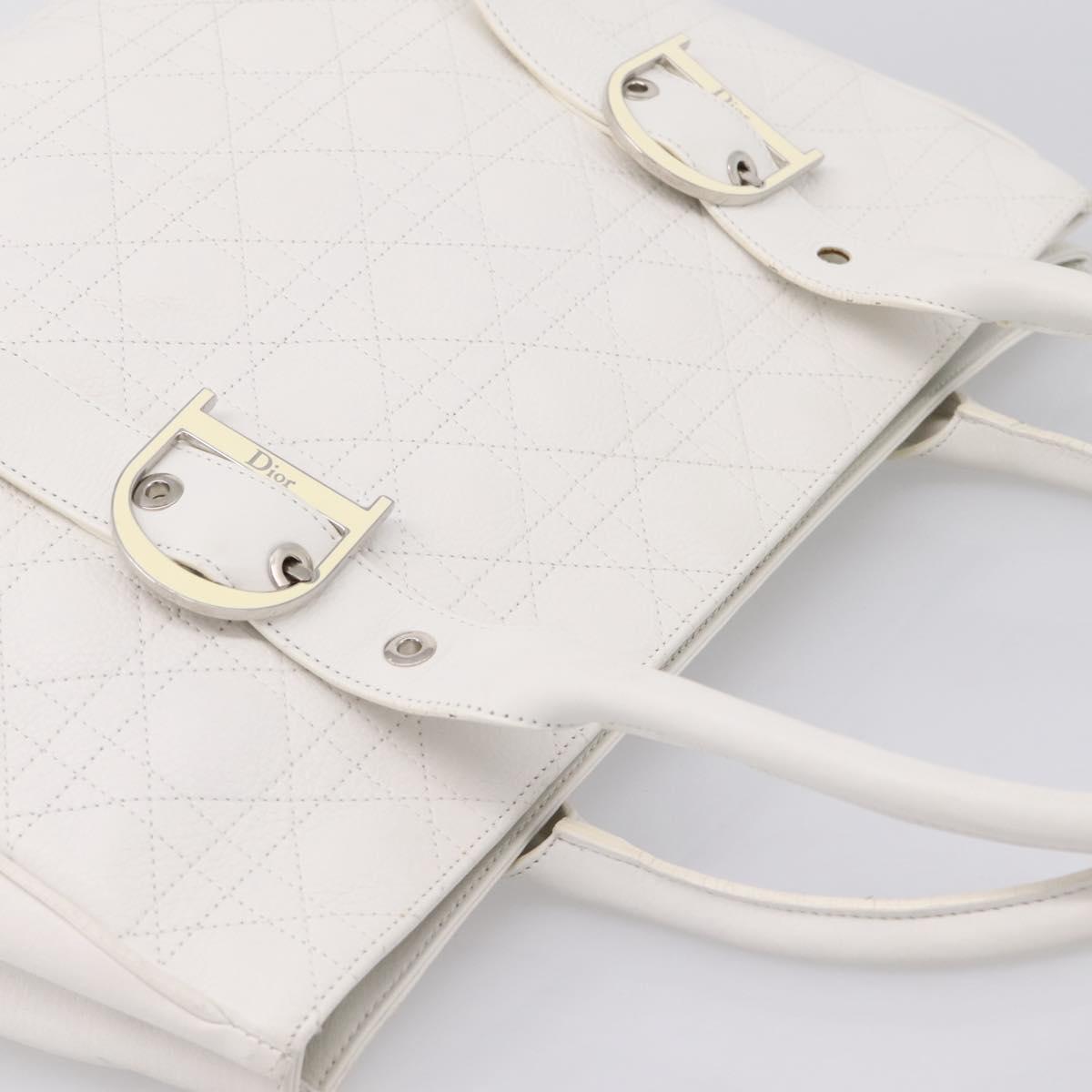 Christian Dior Canage Hand Bag Leather White Silver Auth mr2872V