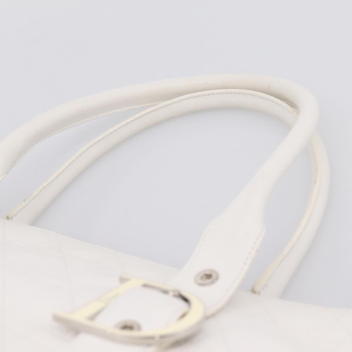 Christian Dior Canage Hand Bag Leather White Silver Auth mr2872V