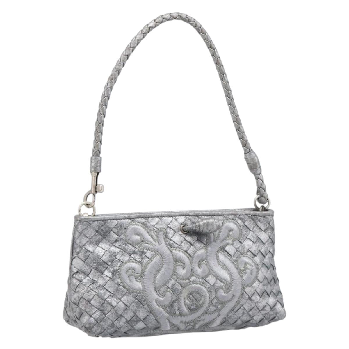 BOTTEGA VENETA INTRECCIATO Pouch Leather Silver 161358 Auth mr2873V