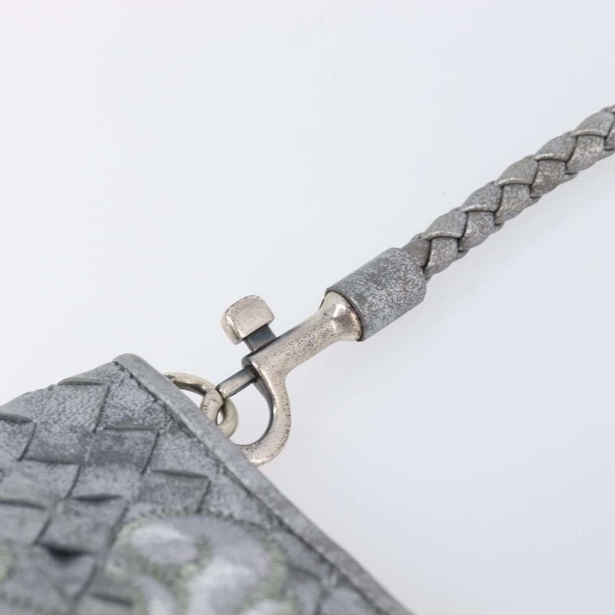 BOTTEGA VENETA INTRECCIATO Pouch Leather Silver 161358 Auth mr2873V
