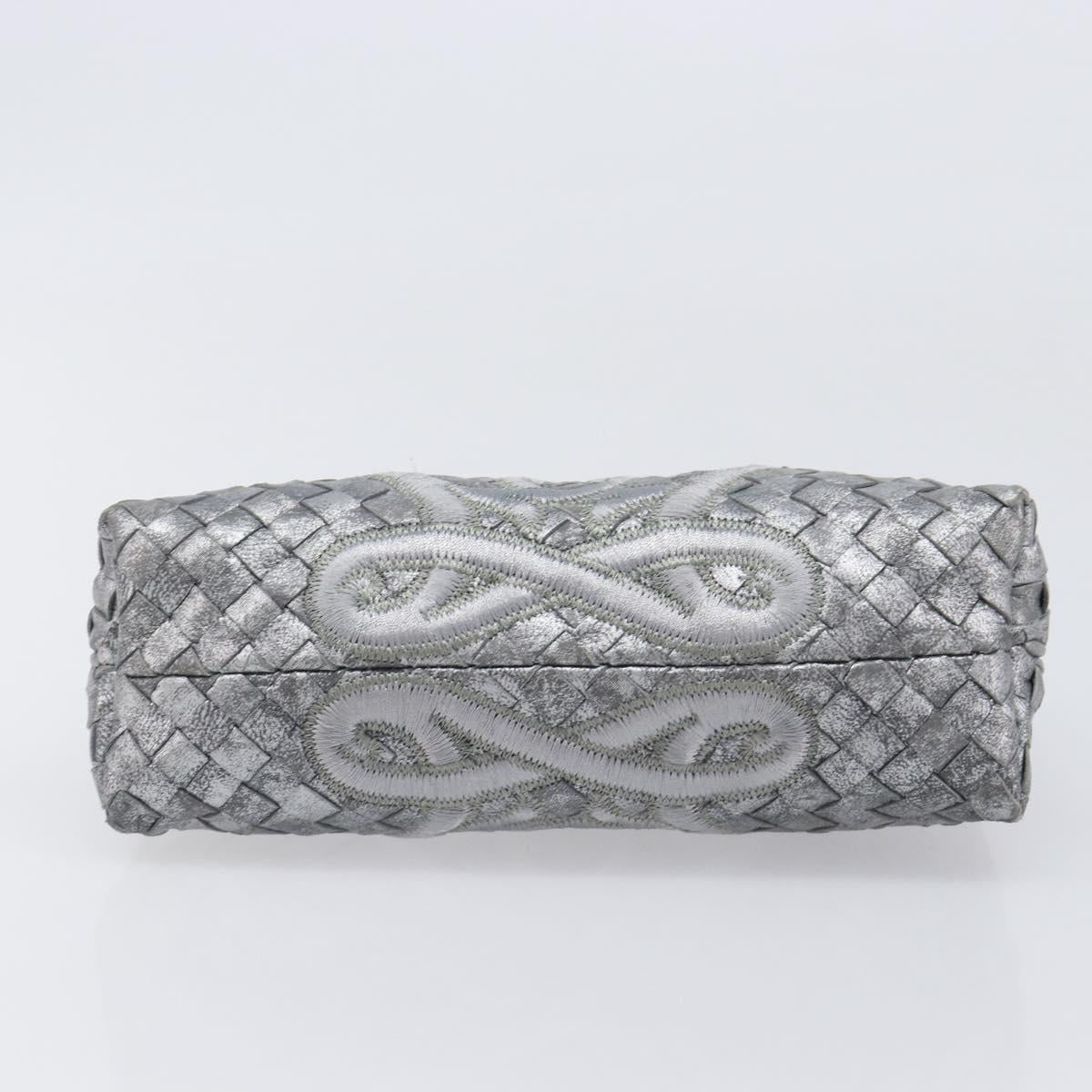 BOTTEGA VENETA INTRECCIATO Pouch Leather Silver 161358 Auth mr2873V