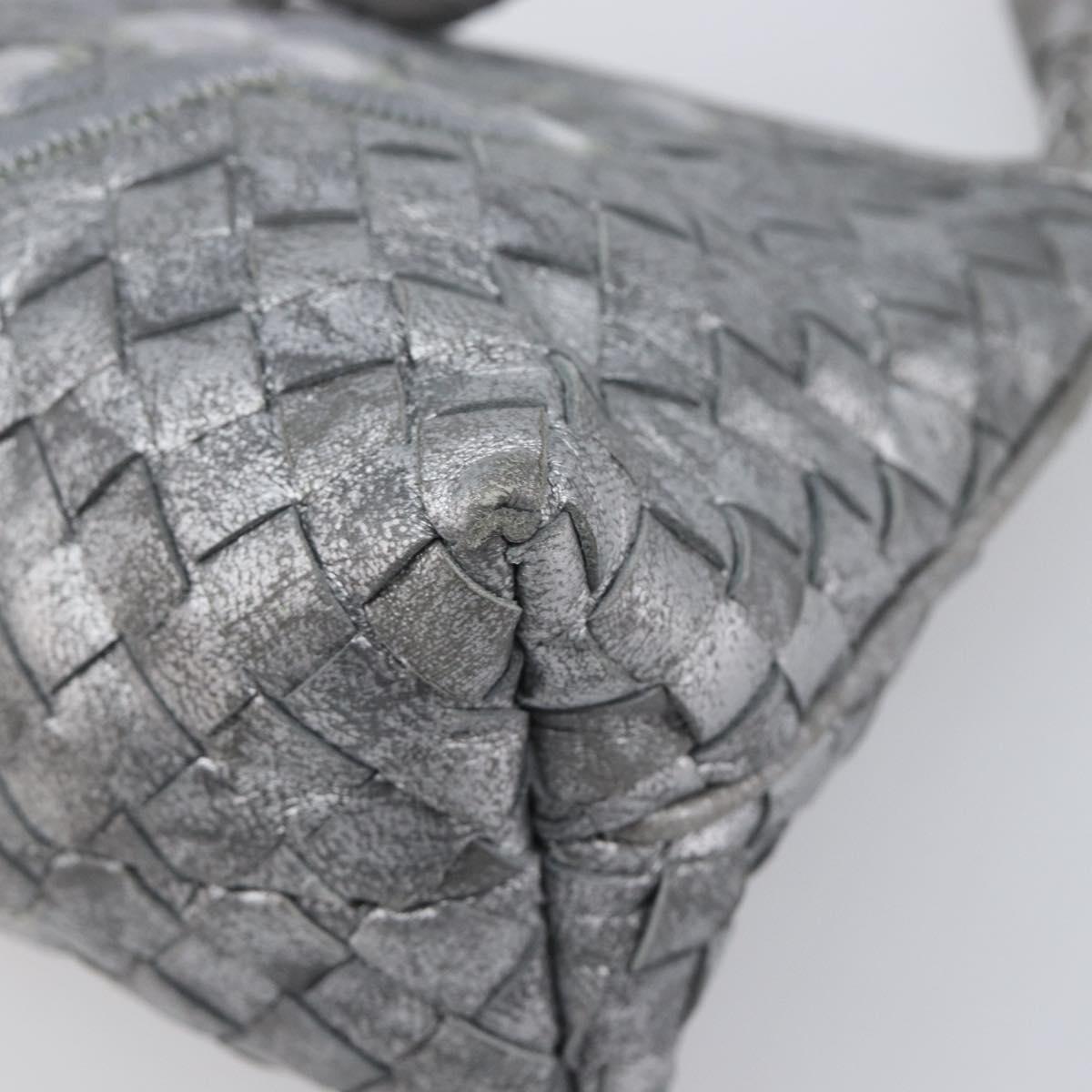 BOTTEGA VENETA INTRECCIATO Pouch Leather Silver 161358 Auth mr2873V