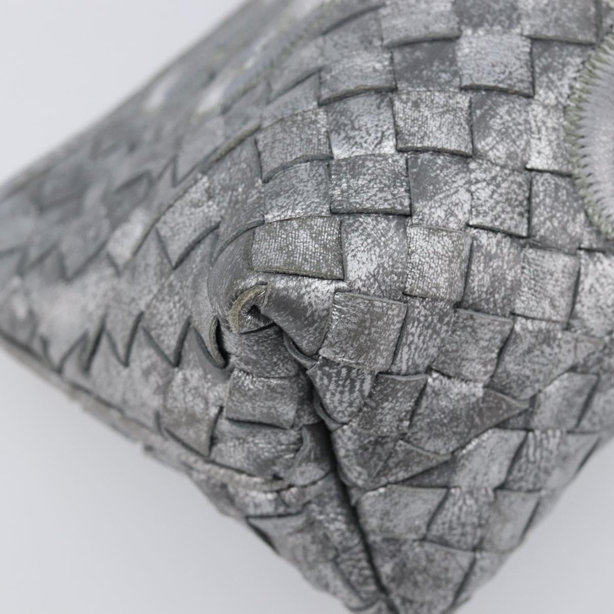 BOTTEGA VENETA INTRECCIATO Pouch Leather Silver 161358 Auth mr2873V