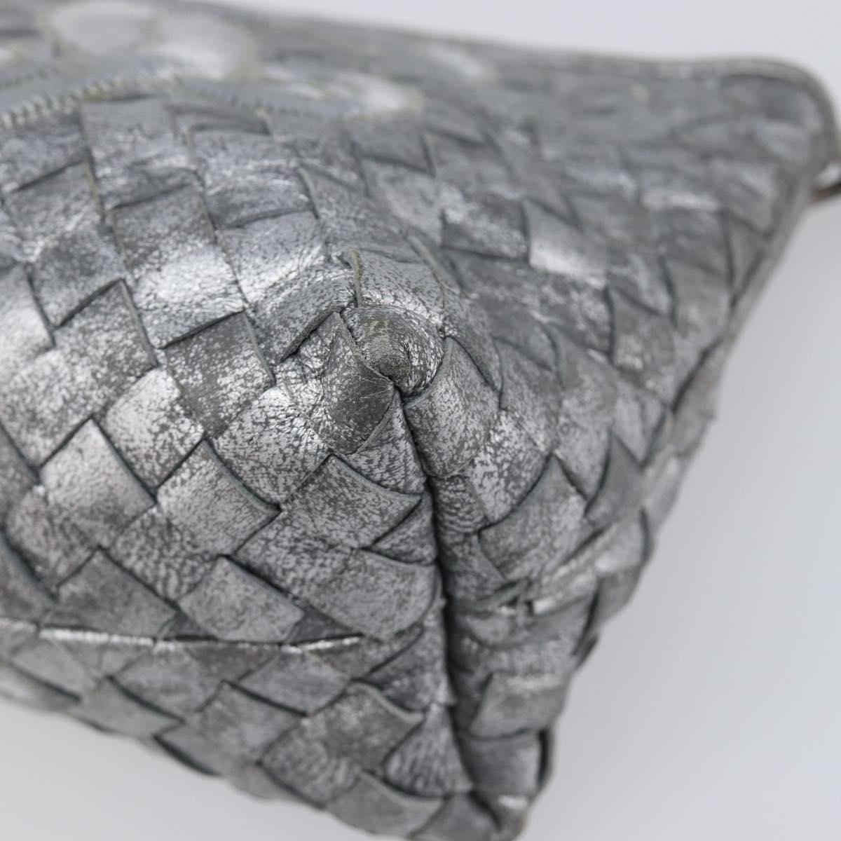 BOTTEGA VENETA INTRECCIATO Pouch Leather Silver 161358 Auth mr2873V