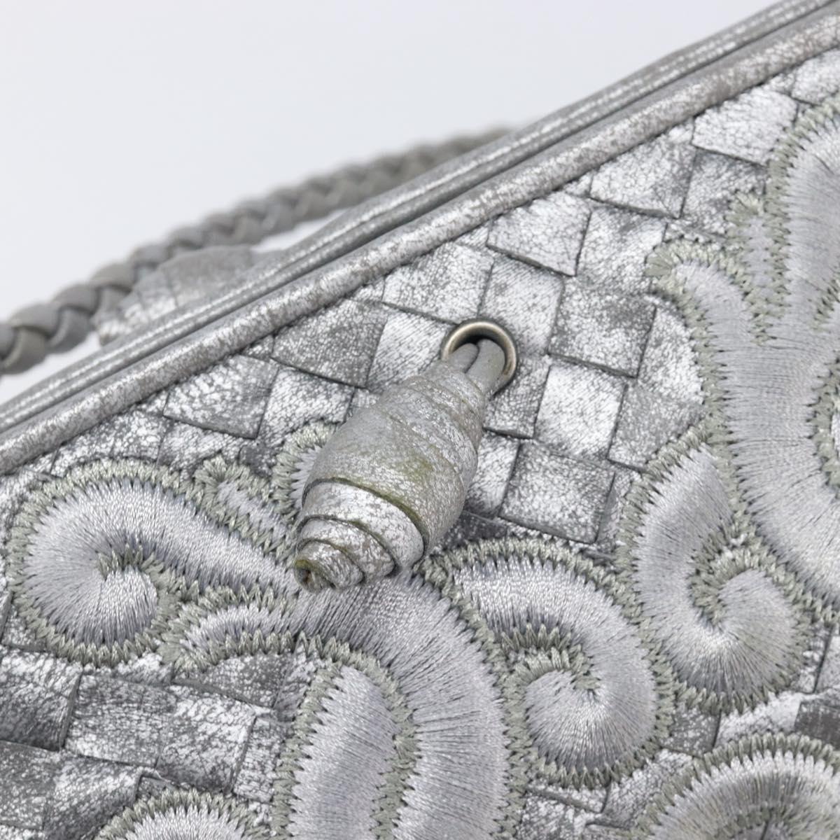BOTTEGA VENETA INTRECCIATO Pouch Leather Silver 161358 Auth mr2873V