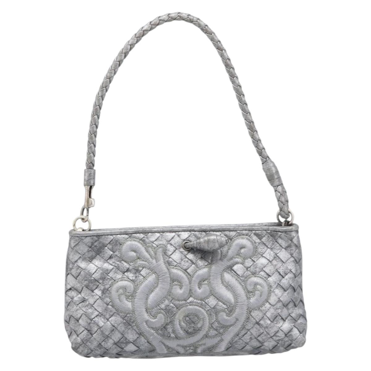 BOTTEGA VENETA INTRECCIATO Pouch Leather Silver 161358 Auth mr2873V
