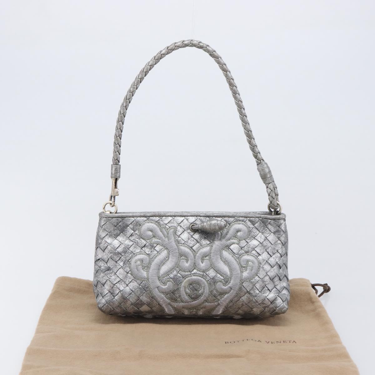 BOTTEGA VENETA INTRECCIATO Pouch Leather Silver 161358 Auth mr2873V