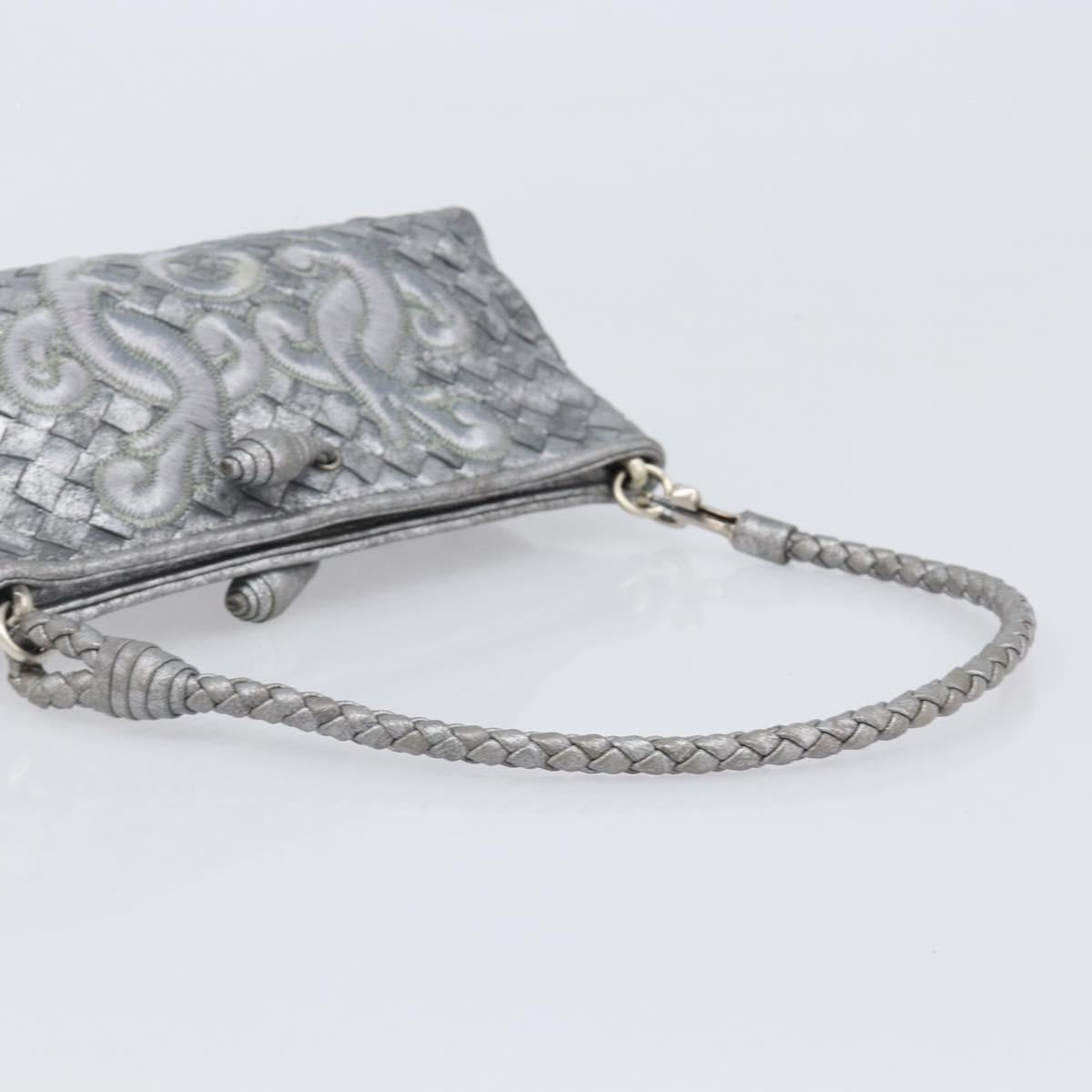 BOTTEGA VENETA INTRECCIATO Pouch Leather Silver 161358 Auth mr2873V