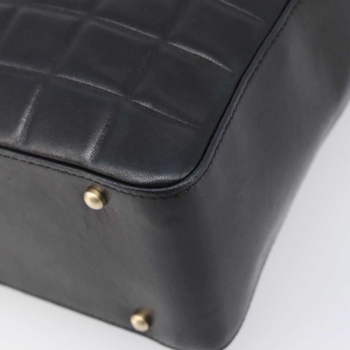 CHANEL Choco Bar Line Hand Bag Leather Black Gold CC Auth mr2875