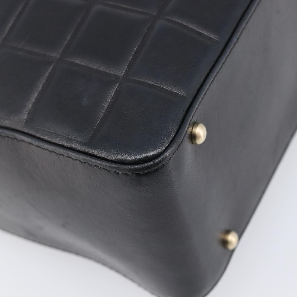 CHANEL Choco Bar Line Hand Bag Leather Black Gold CC Auth mr2875