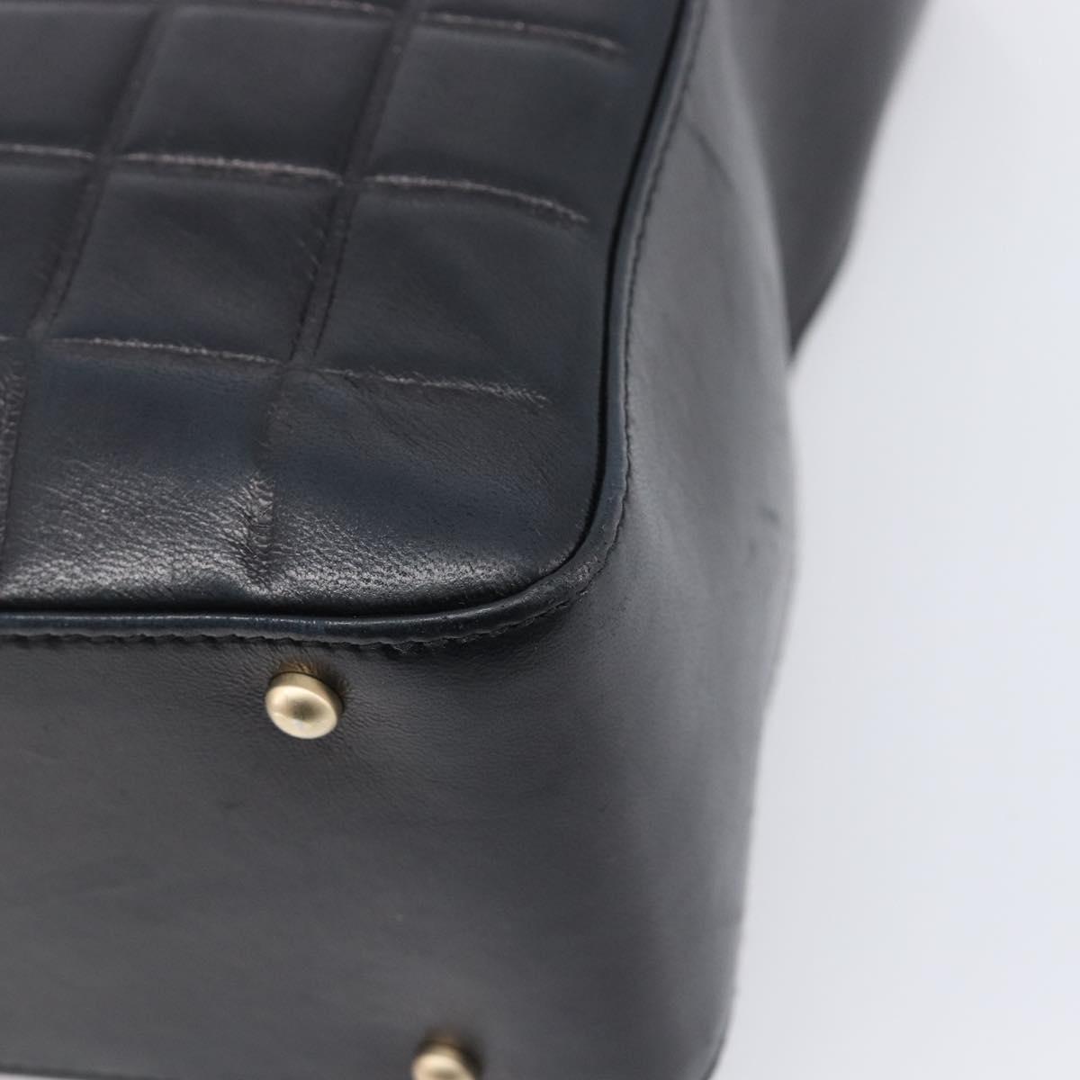 CHANEL Choco Bar Line Hand Bag Leather Black Gold CC Auth mr2875