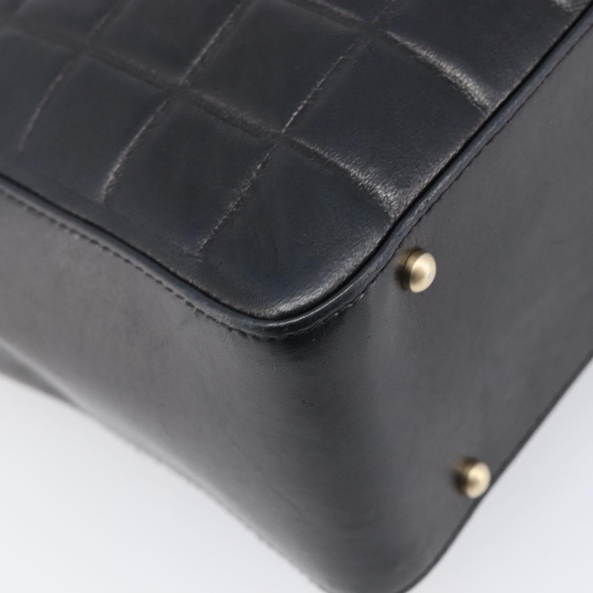 CHANEL Choco Bar Line Hand Bag Leather Black Gold CC Auth mr2875