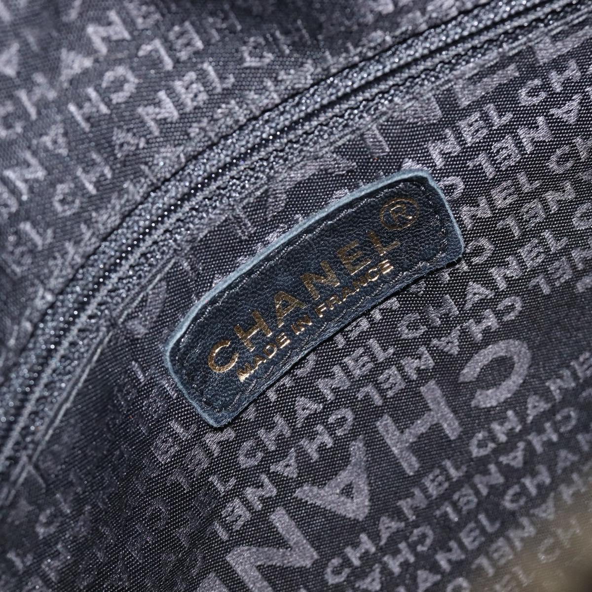 CHANEL Choco Bar Line Hand Bag Leather Black Gold CC Auth mr2875