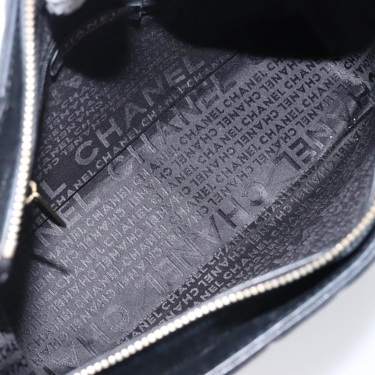 CHANEL Choco Bar Line Hand Bag Leather Black Gold CC Auth mr2875