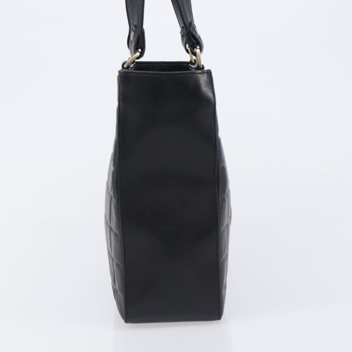 CHANEL Choco Bar Line Hand Bag Leather Black Gold CC Auth mr2875