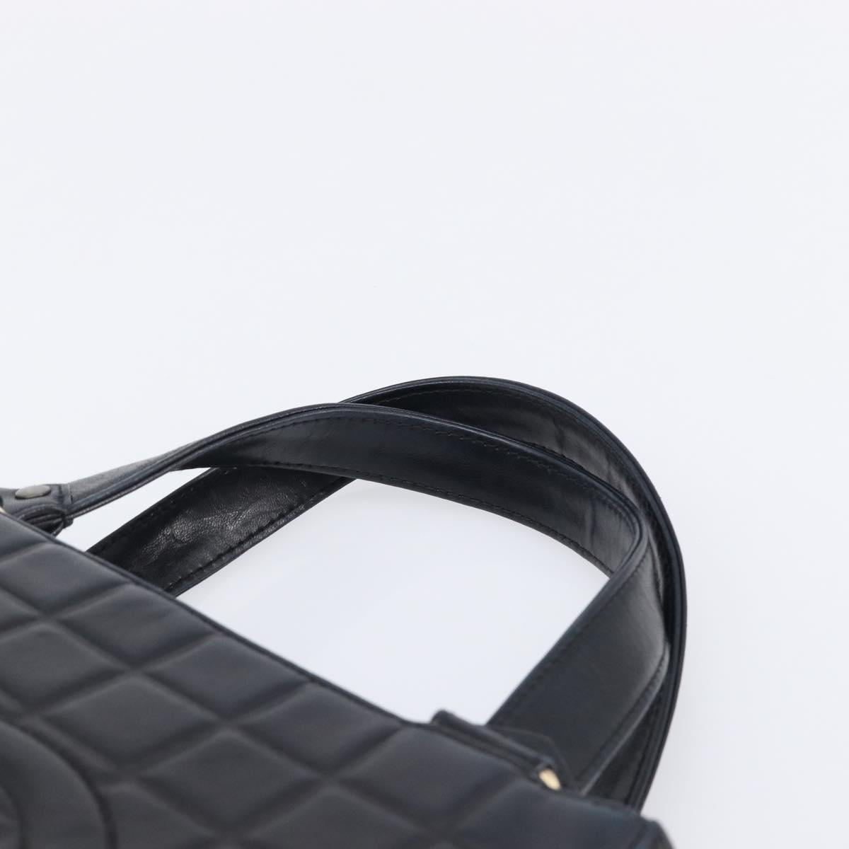 CHANEL Choco Bar Line Hand Bag Leather Black Gold CC Auth mr2875