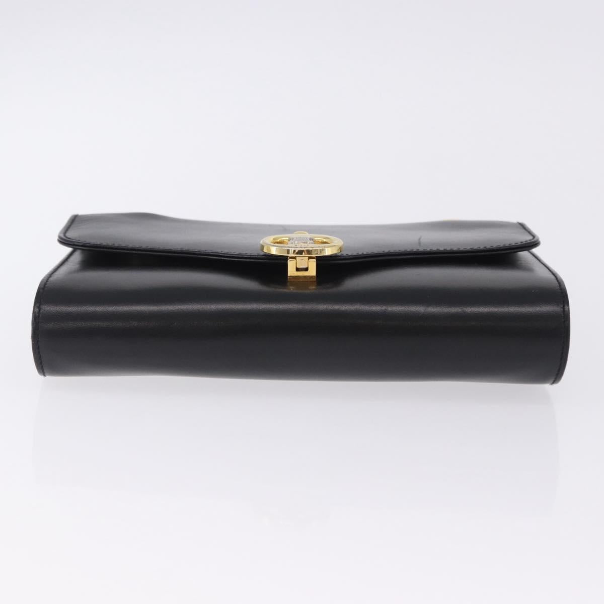 CELINE Chain Shoulder Bag Leather Black Gold Auth mr2876A