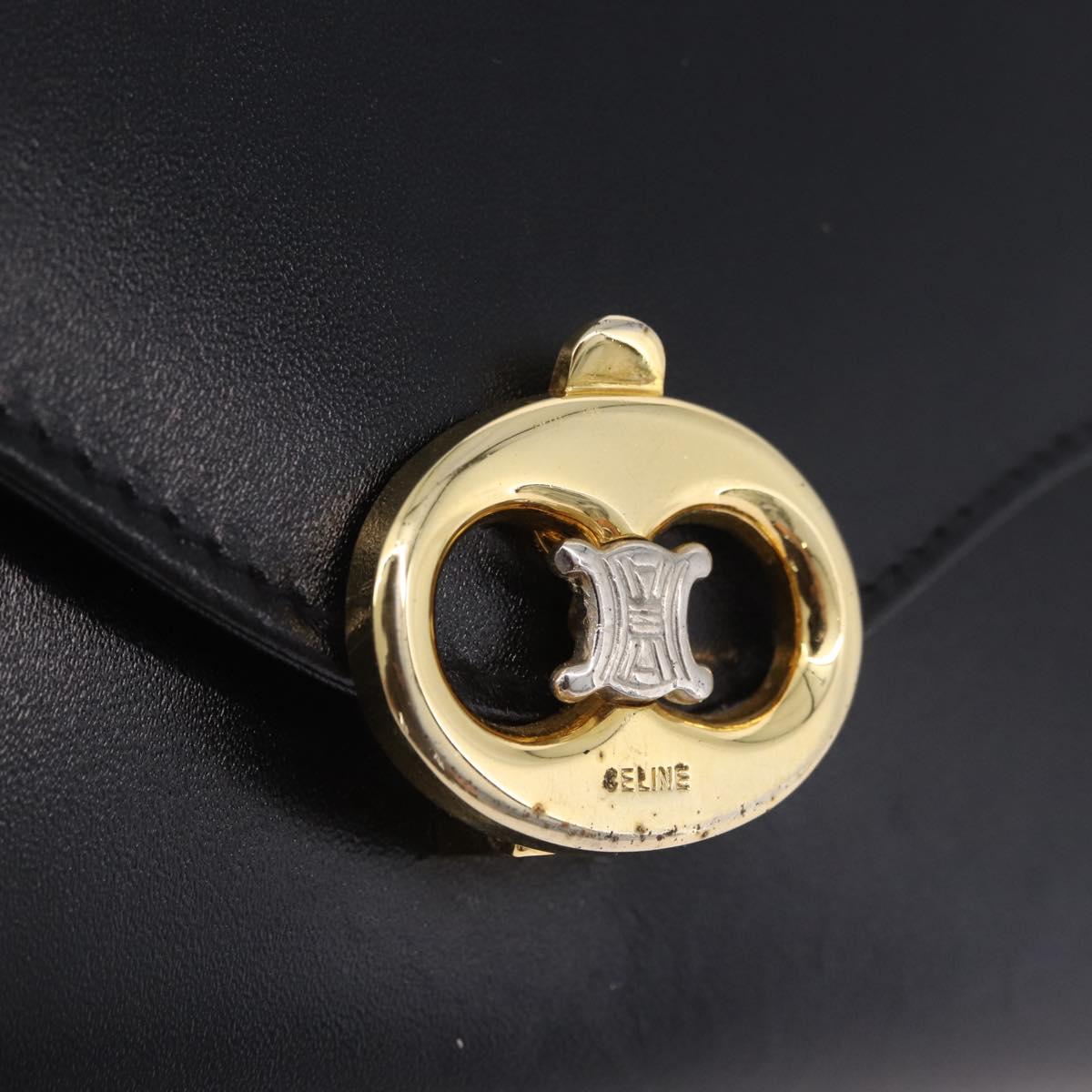 CELINE Chain Shoulder Bag Leather Black Gold Auth mr2876A