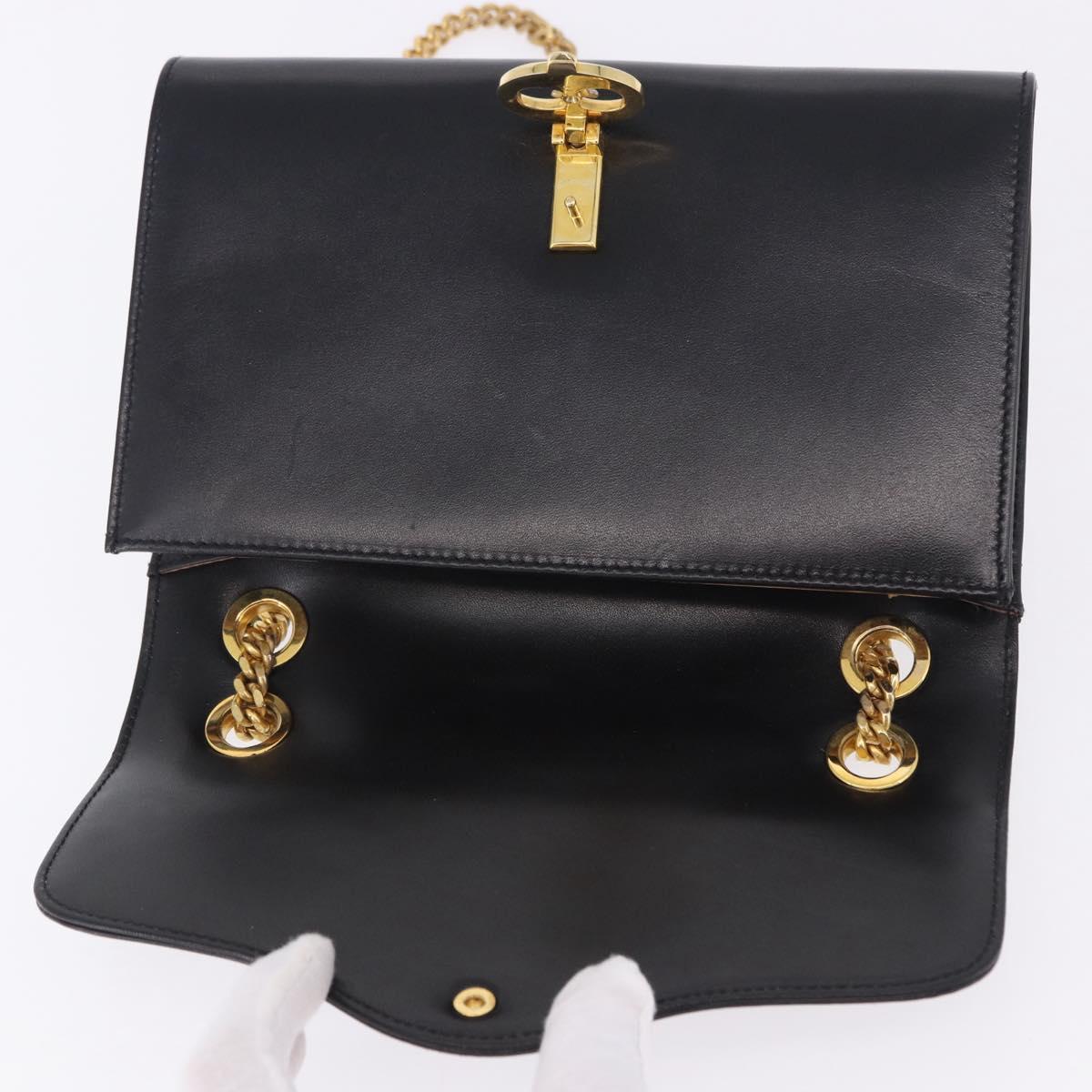 CELINE Chain Shoulder Bag Leather Black Gold Auth mr2876A