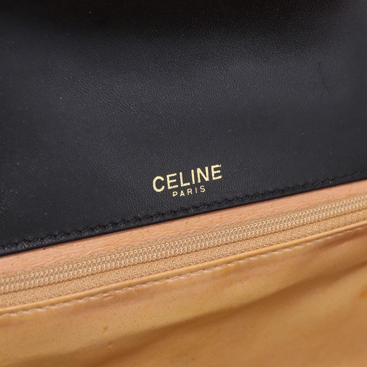 CELINE Chain Shoulder Bag Leather Black Gold Auth mr2876A