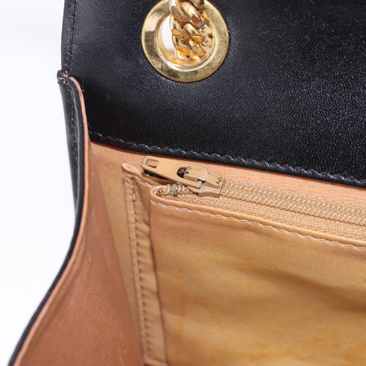 CELINE Chain Shoulder Bag Leather Black Gold Auth mr2876A