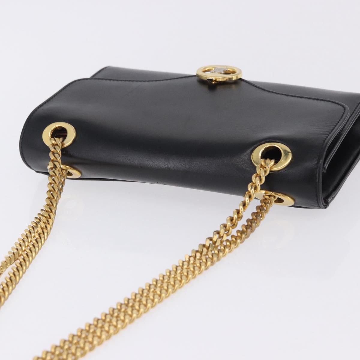 CELINE Chain Shoulder Bag Leather Black Gold Auth mr2876A