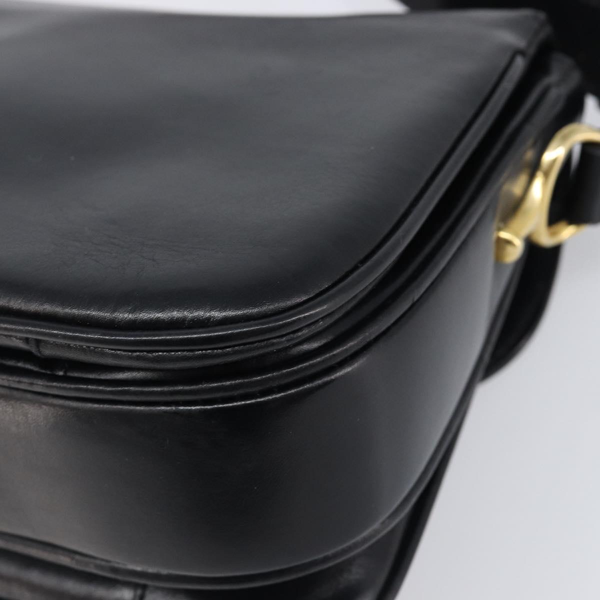 CELINE Shoulder Bag Leather Black Gold Auth mr2877
