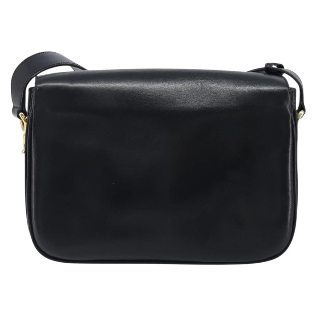 CELINE Shoulder Bag Leather Black Gold Auth mr2877