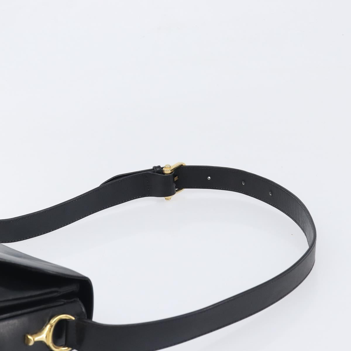 CELINE Shoulder Bag Leather Black Gold Auth mr2877