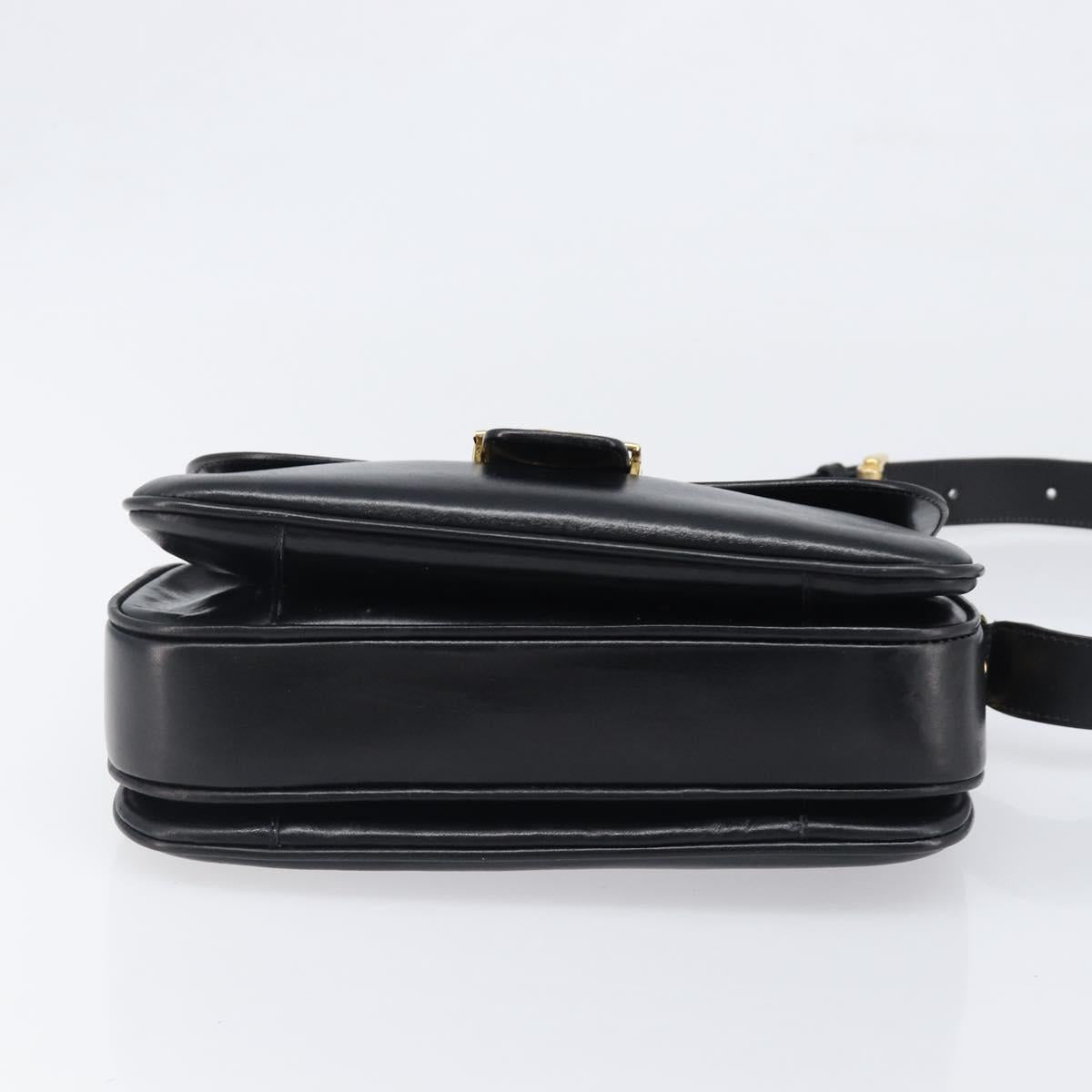 CELINE Shoulder Bag Leather Black Gold Auth mr2877