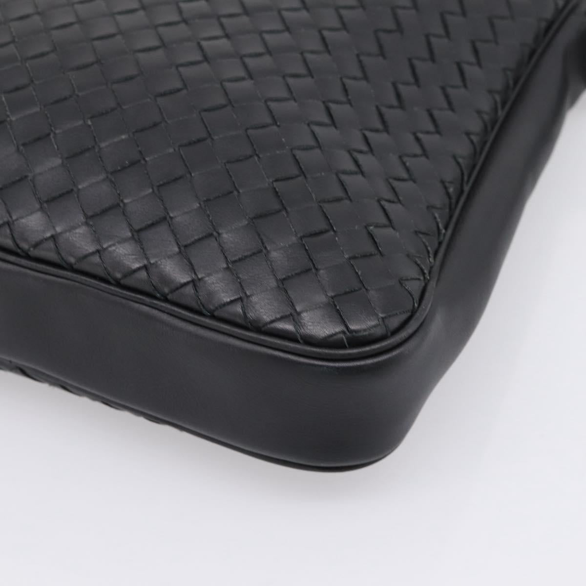BOTTEGA VENETA INTRECCIATO Shoulder Bag Leather Black Silver Auth mr2878V