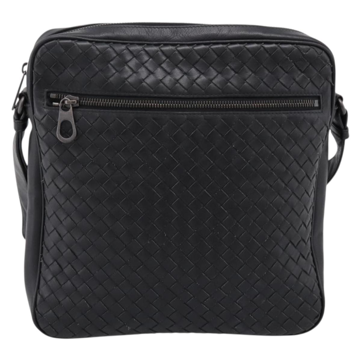 BOTTEGA VENETA INTRECCIATO Shoulder Bag Leather Black Silver Auth mr2878V