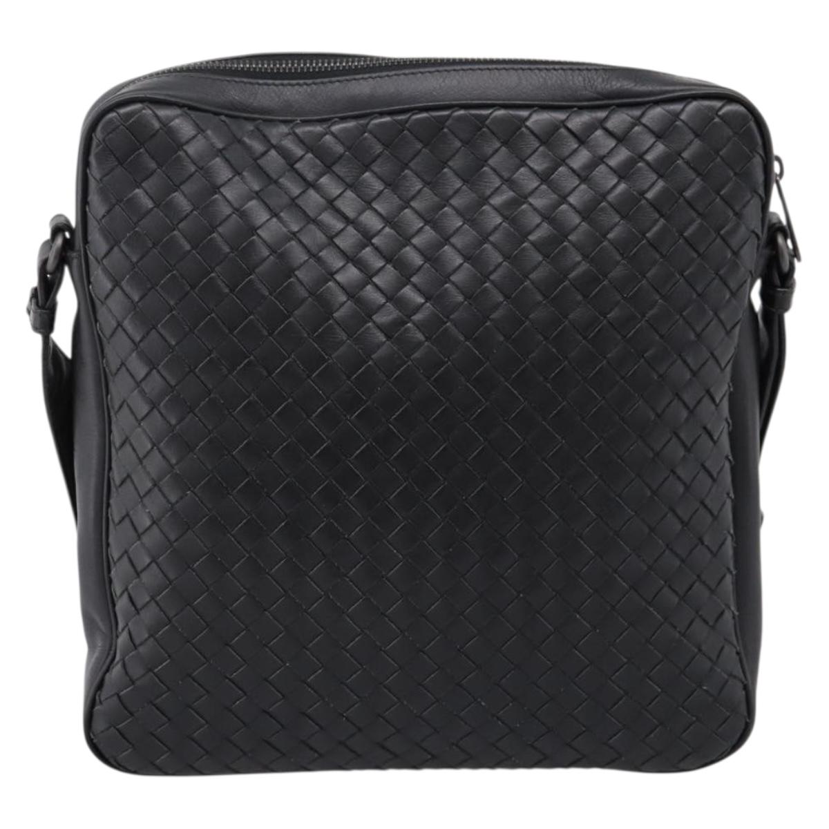 BOTTEGA VENETA INTRECCIATO Shoulder Bag Leather Black Silver Auth mr2878V
