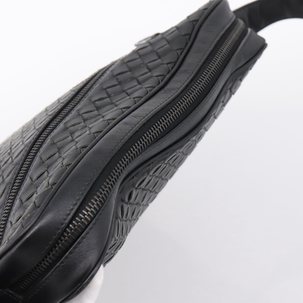 BOTTEGA VENETA INTRECCIATO Shoulder Bag Leather Black Silver Auth mr2878V