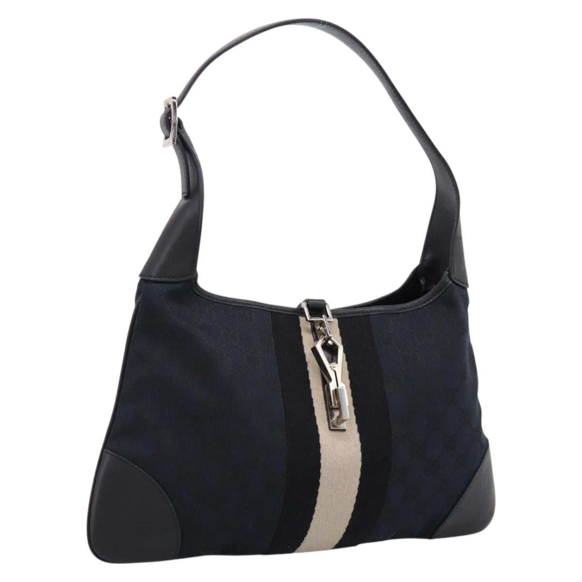 GUCCI GG Canvas Jackie Sherry Line Hand Bag Black Silver 001 4057 Auth mr2879A
